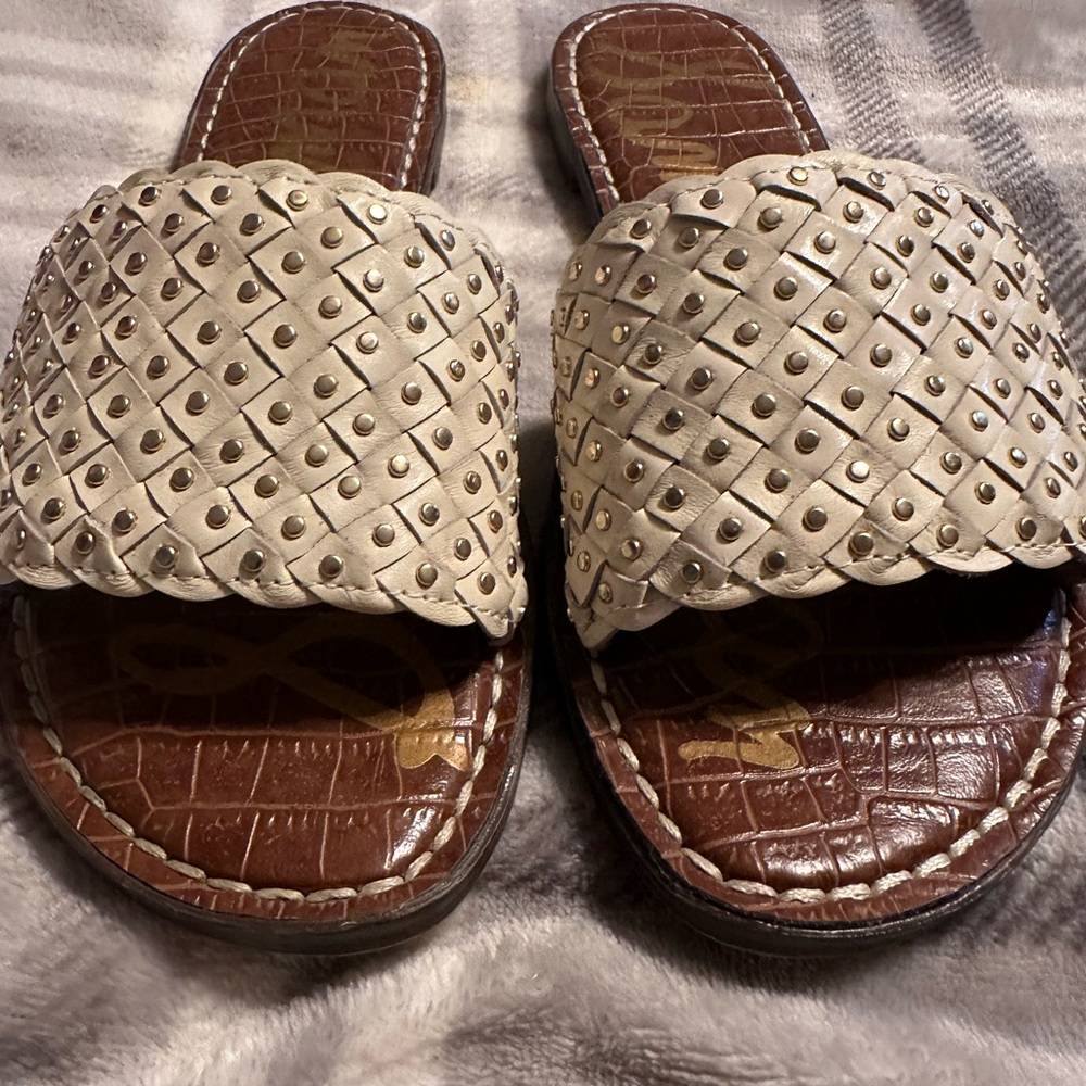 Sam Edelman Cream and Brown Studded Sandals